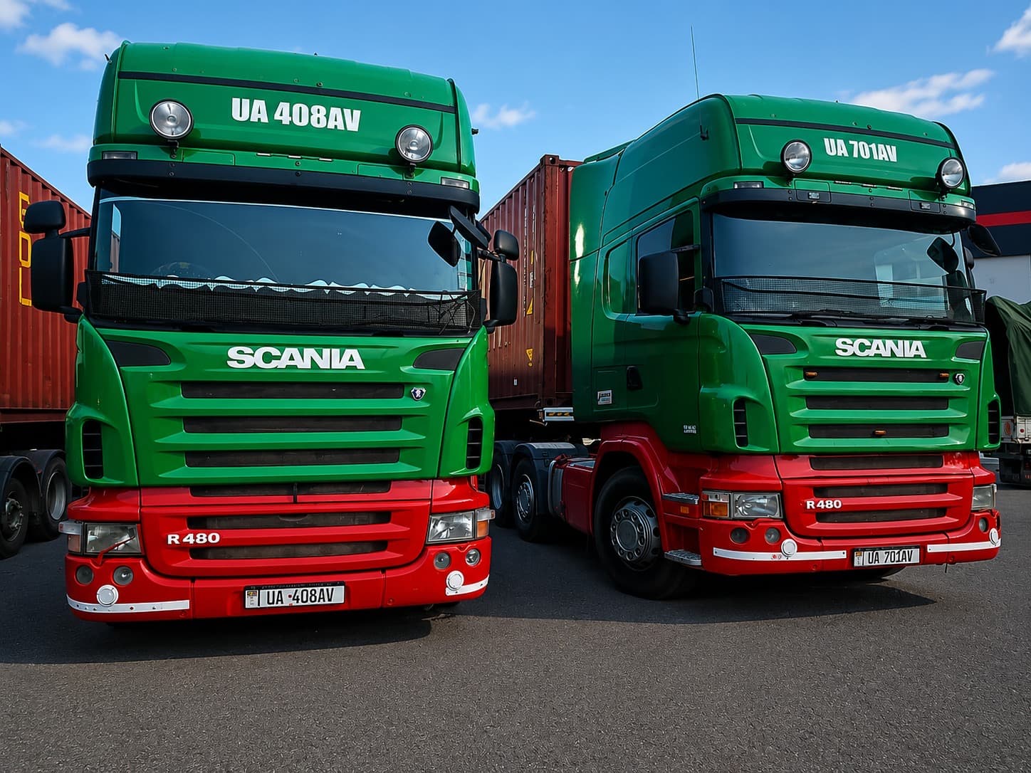 Two Mairem Transport Scania tractor units